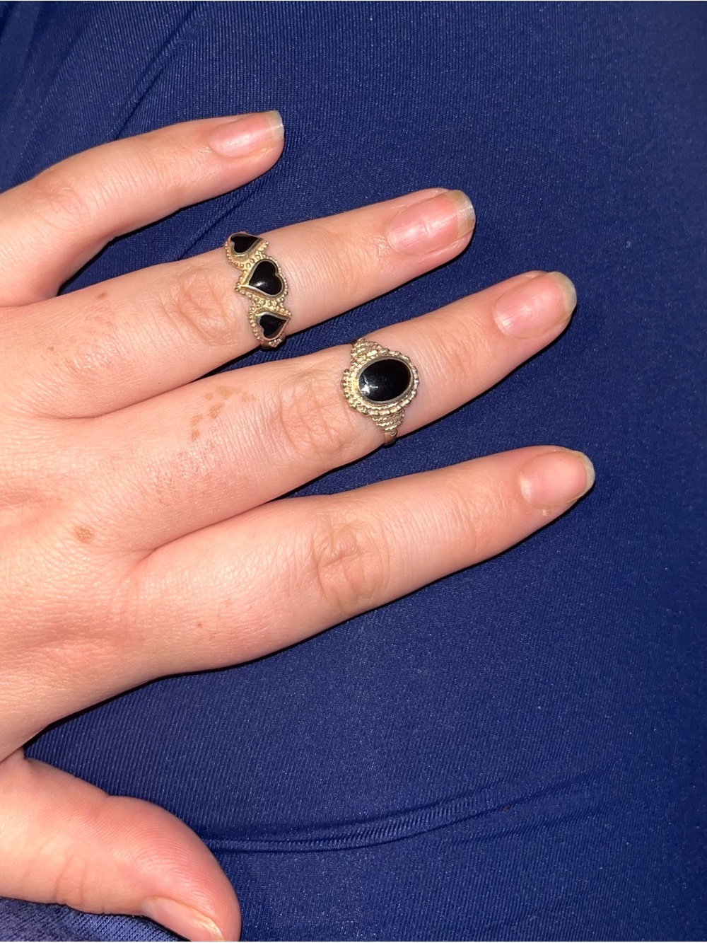 Gold-Tone Black Stone Heart and Oval Ring Set